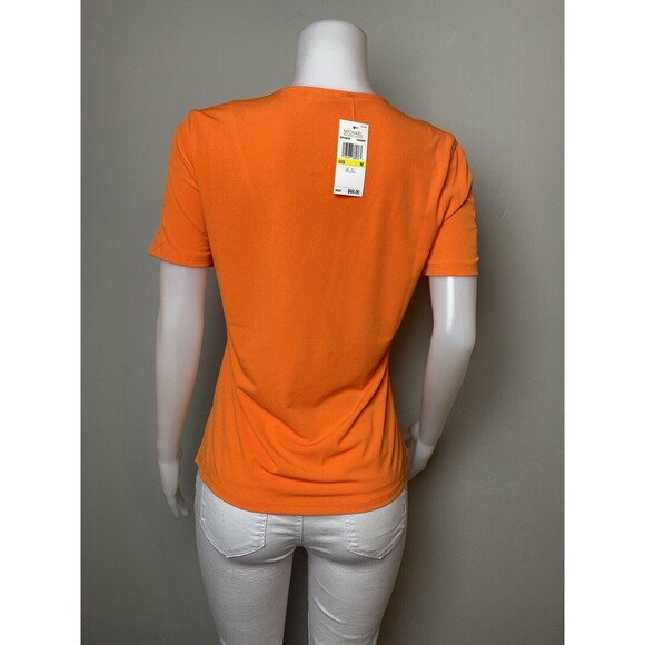 F. Michael Kors Top M Orange Blouse Short Sleeve Round Neck NWT $68 - Picture 4 of 10